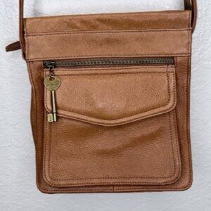Fossil 1954 Genuine Leather Crossbody Bag Brown Adjustable Strap Pre-Owned
